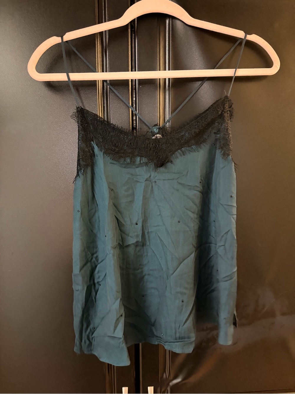 Mango Teal Camisole with Black Lace Trim